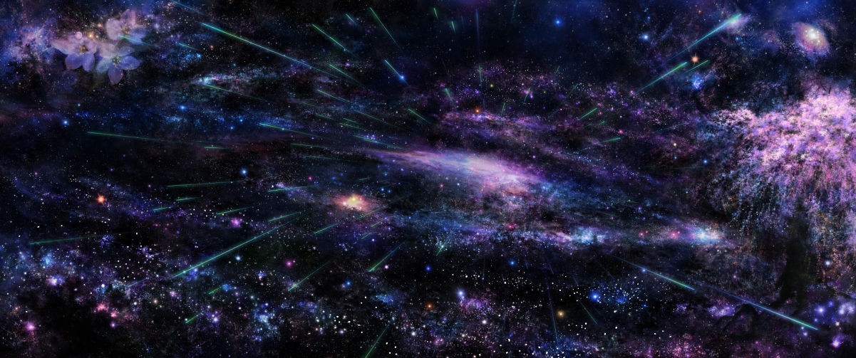 星空银河樱花星辉，绝美4K风景壁纸3440x1440高清下载