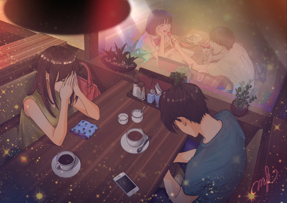 女孩与男孩的咖啡厅浪漫约会，精选4K动漫壁纸，高清4000x2828下载