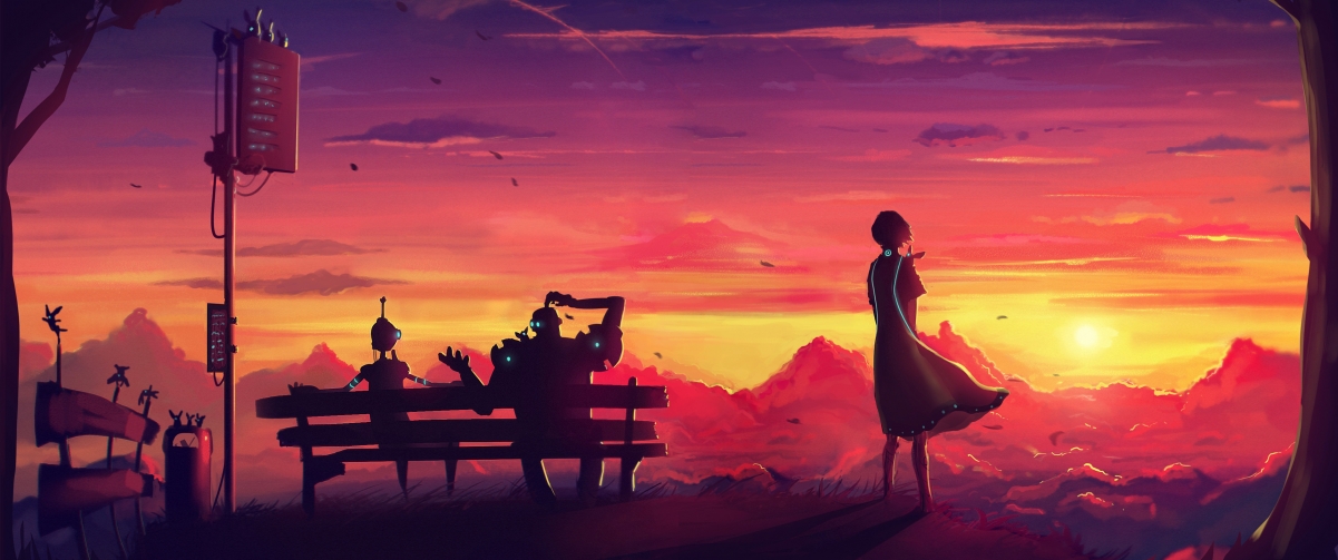 高清4K动漫壁纸，等公交车场景，3440x1440分辨率，精美画质等你来下载！