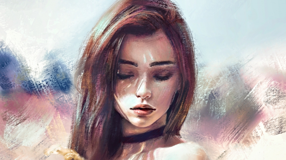 概念艺术之美，幻想女孩绘画，简约背景，4K高清壁纸，粉丝必备之选