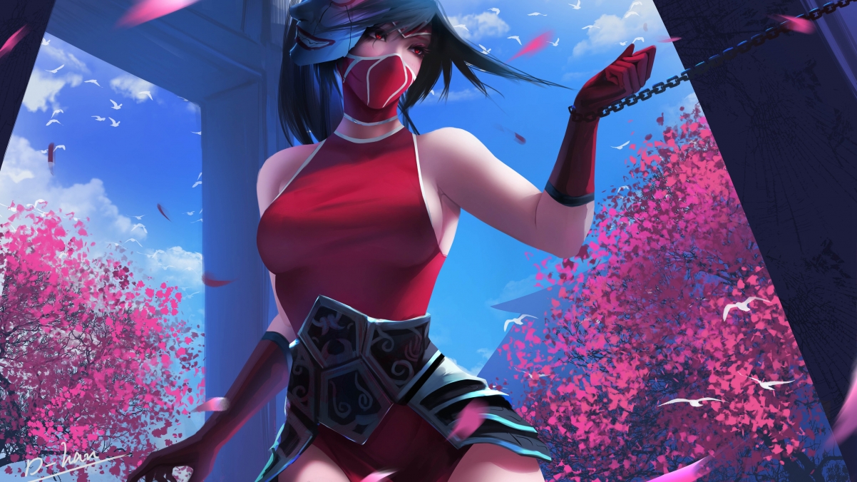 英雄联盟，阿卡丽绯红高清4K壁纸，3840x2160超清画质，一键下载
