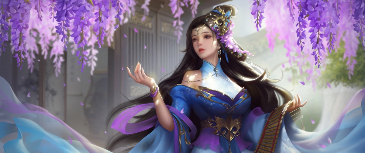 蔡文姬花藤诗赋绝美壁纸，三国杀主题4K超清带鱼屏下载