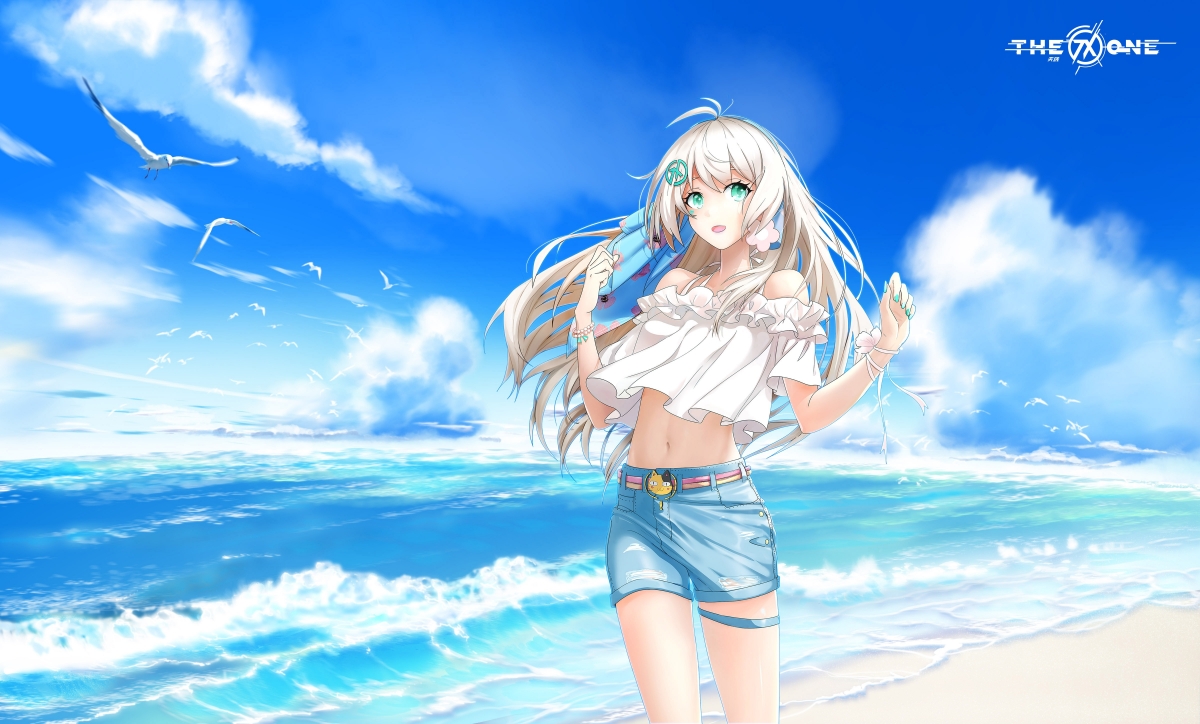 ASUS华硕天选姬，夏日祭动漫美女4K超清壁纸，海边沙滩美景，高清4800x2896免费下载