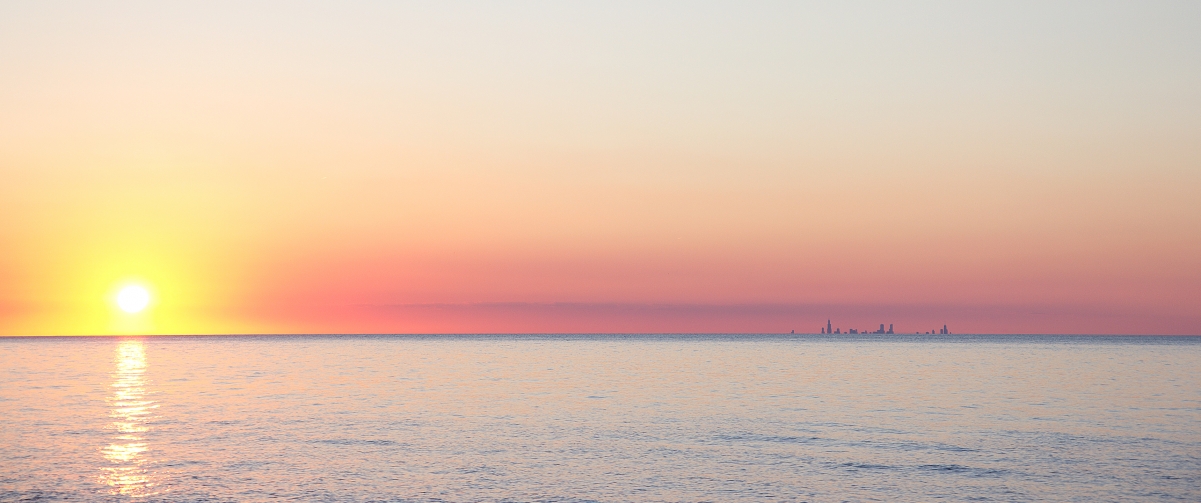 印第安纳海滩绝美日落，4K高清风景壁纸，3440x1440分辨率，免费下载