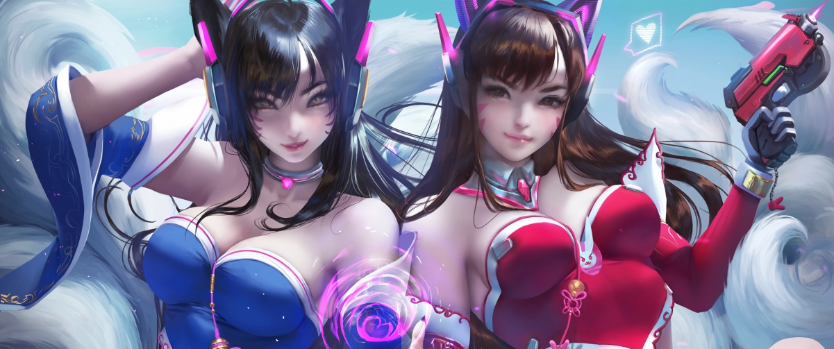 阿狸D.VA美女带鱼屏4K壁纸，高清动漫图片，3440x1440分辨率，免费下载
