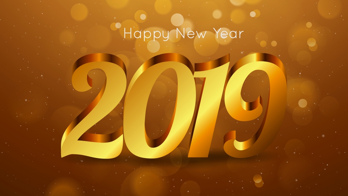 金色2019艺术字，绝美4K高清壁纸，3840x2160分辨率，一键下载！