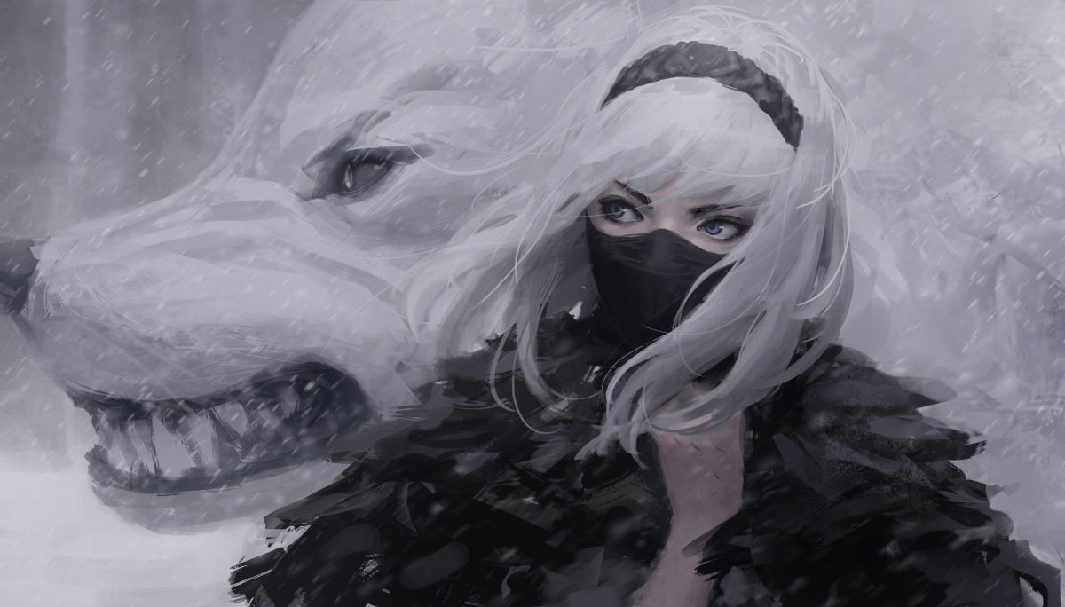 冬日狼女雪域幻境，4K高清动漫壁纸，精美绘画，4096x2333免费下载