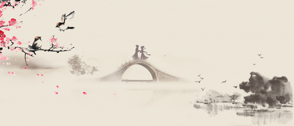 七夕节，中国风水墨牛郎织女，高清5K壁纸，4K背景图片，5600x2400下载