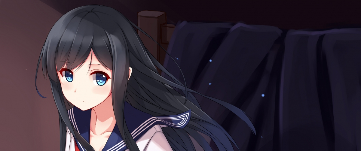 水手服黑发萌妹战舰少女，绝美4K动漫壁纸，高清3440x1440分辨率，一键下载！