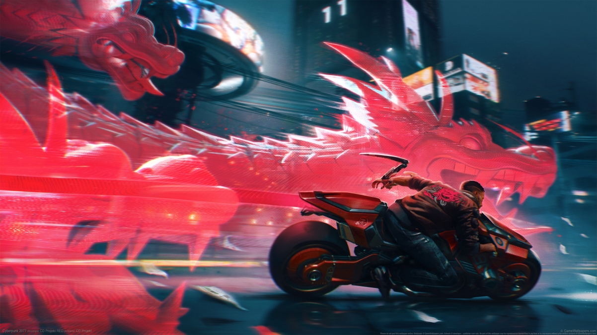 《赛博朋克2077》炫酷摩托，龙形风采，超高清4K游戏壁纸，3840x2160分辨率任你下载