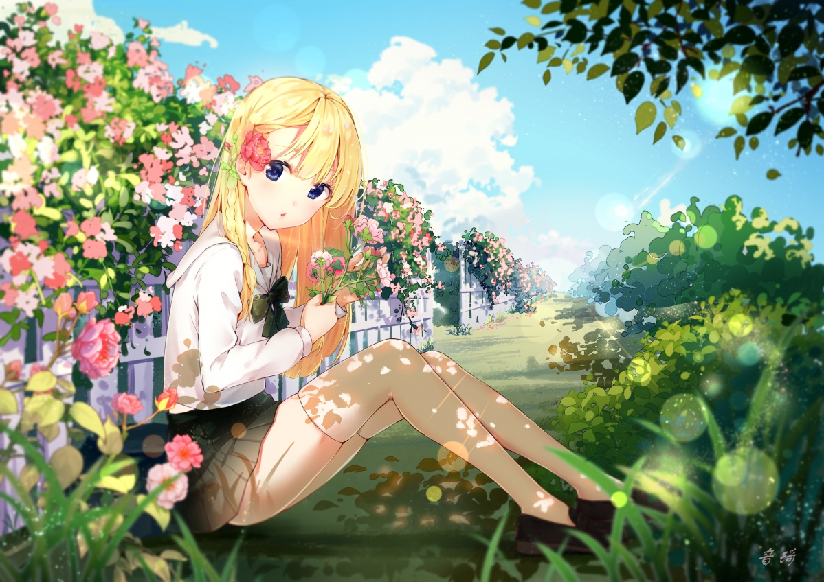 蔷薇少女制服秀，高清4K动漫壁纸，蔷薇花园美景尽展，超清4093x2894下载