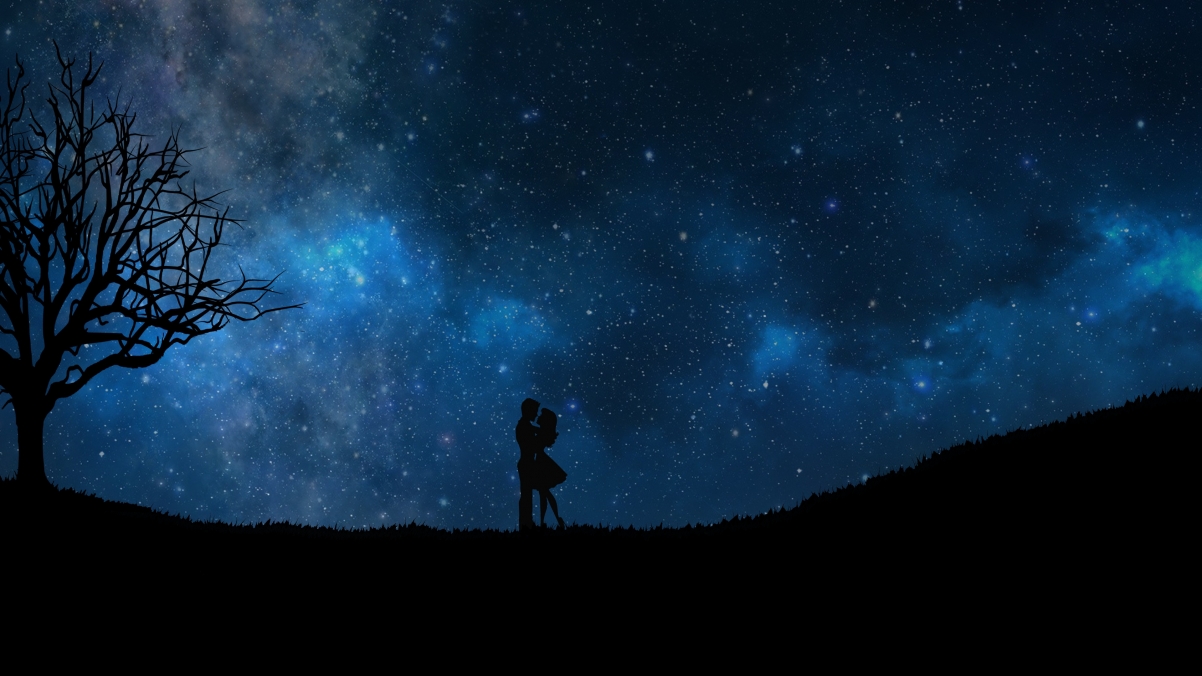 浪漫之夜，星空剪影下的夫妇情深，超高清4K壁纸免费下载