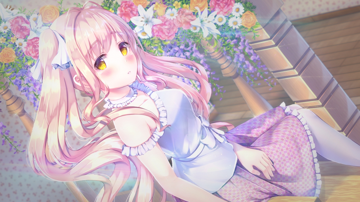 灰姑娘蜕变，黄眸粉发，鲜花环绕，绝美4K动漫壁纸，高清3840x2160下载