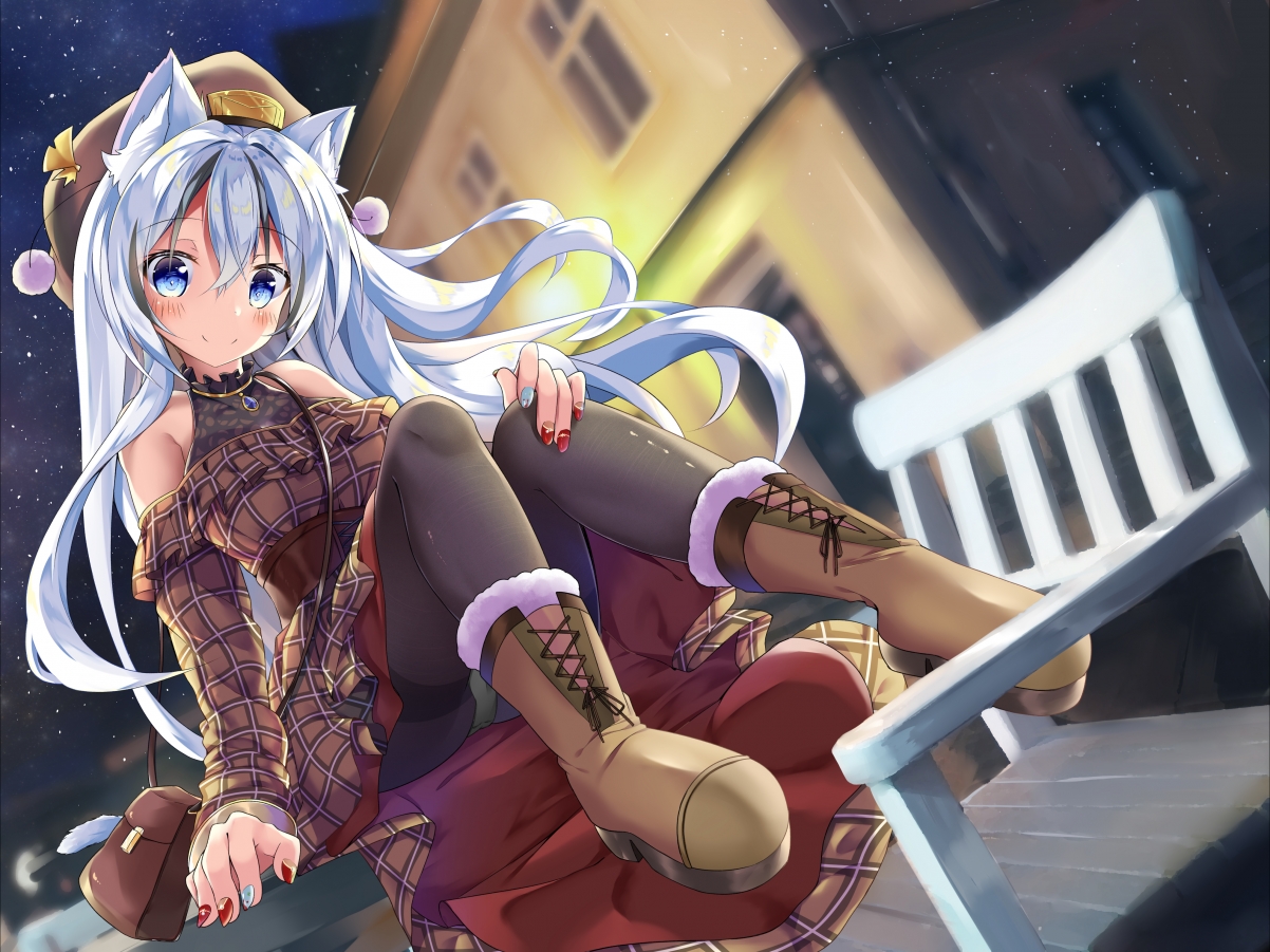 天空星光璀璨，长发少女着靴，绝美4K动漫壁纸高清下载