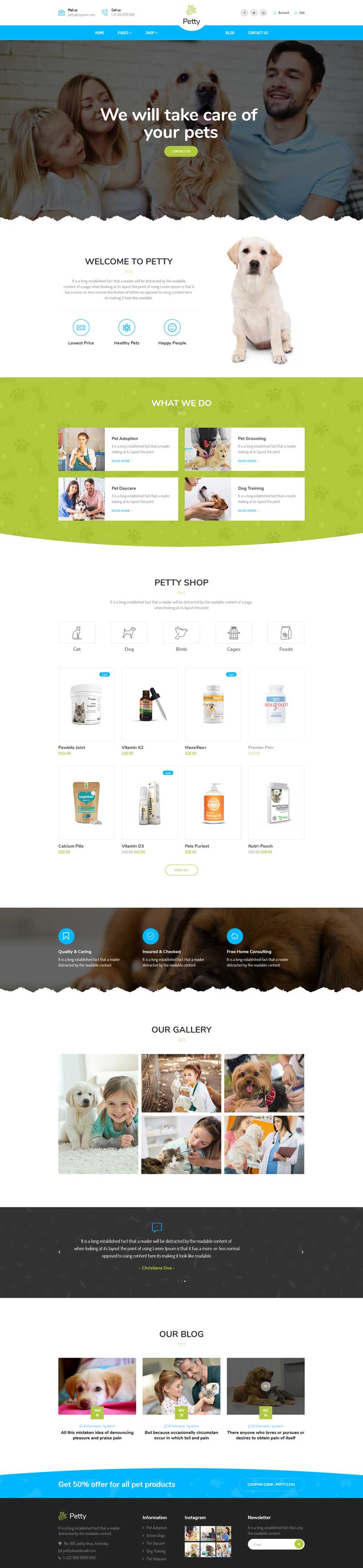 扁平的Bootstrap宠物商店网站模板