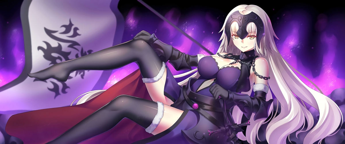 贞德性感美腿壁纸，4K高清动漫美图，3440x1440分辨率，一键下载