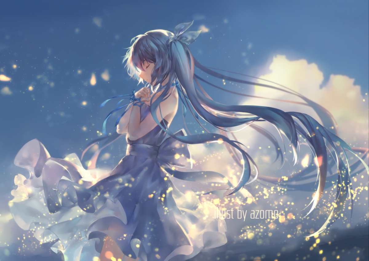 二次元动漫长发美少女祈祷壁纸，高清4K大图，精美4300x3040尺寸，免费下载