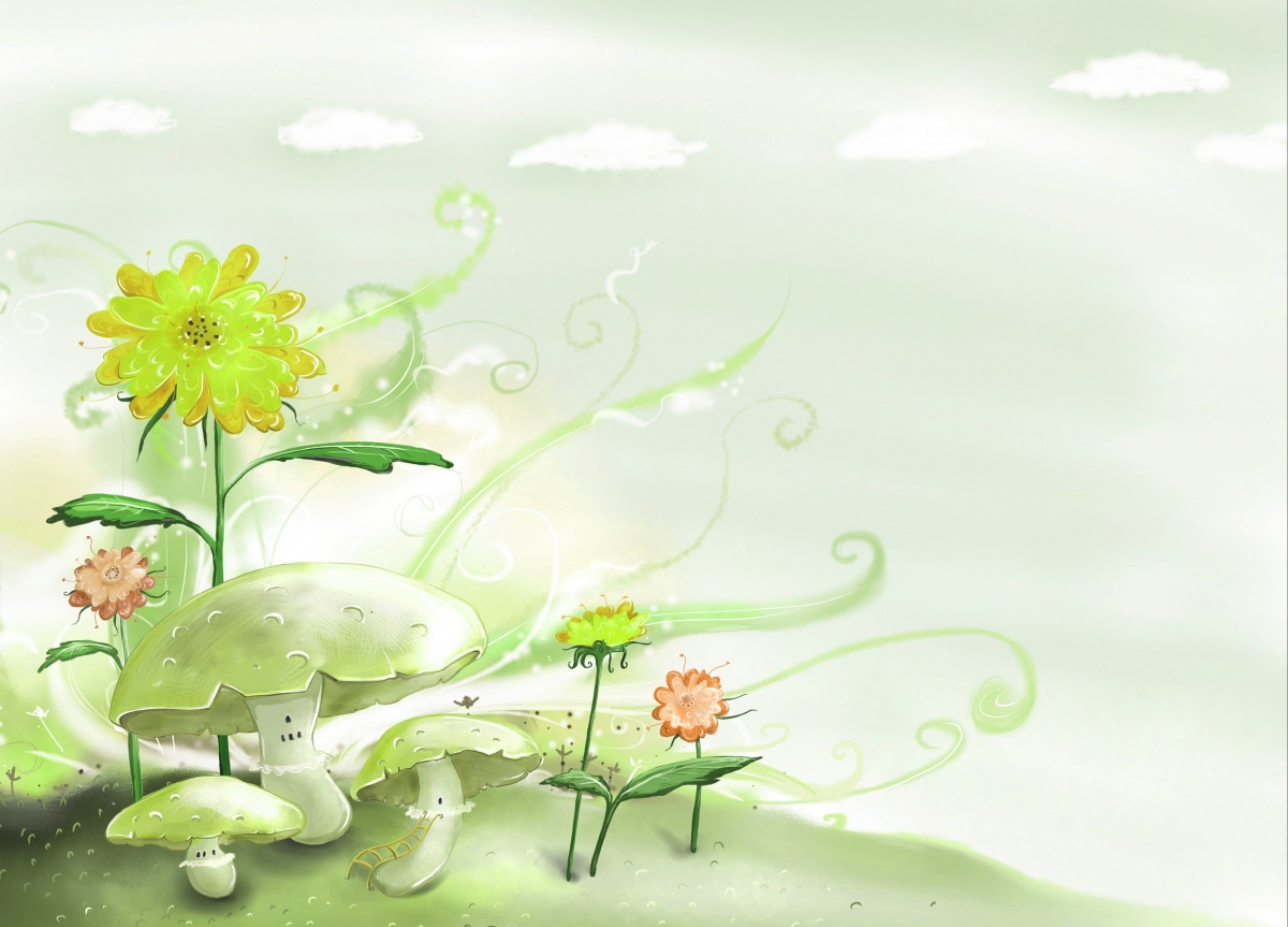 绝美鲜花蘑菇云，手绘4K卡通动漫壁纸，高清4000x2878，免费下载！