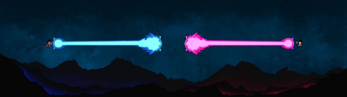 龙球，孙悟空与贝吉塔超燃对决！4K高清壁纸，3840x1080免费下载