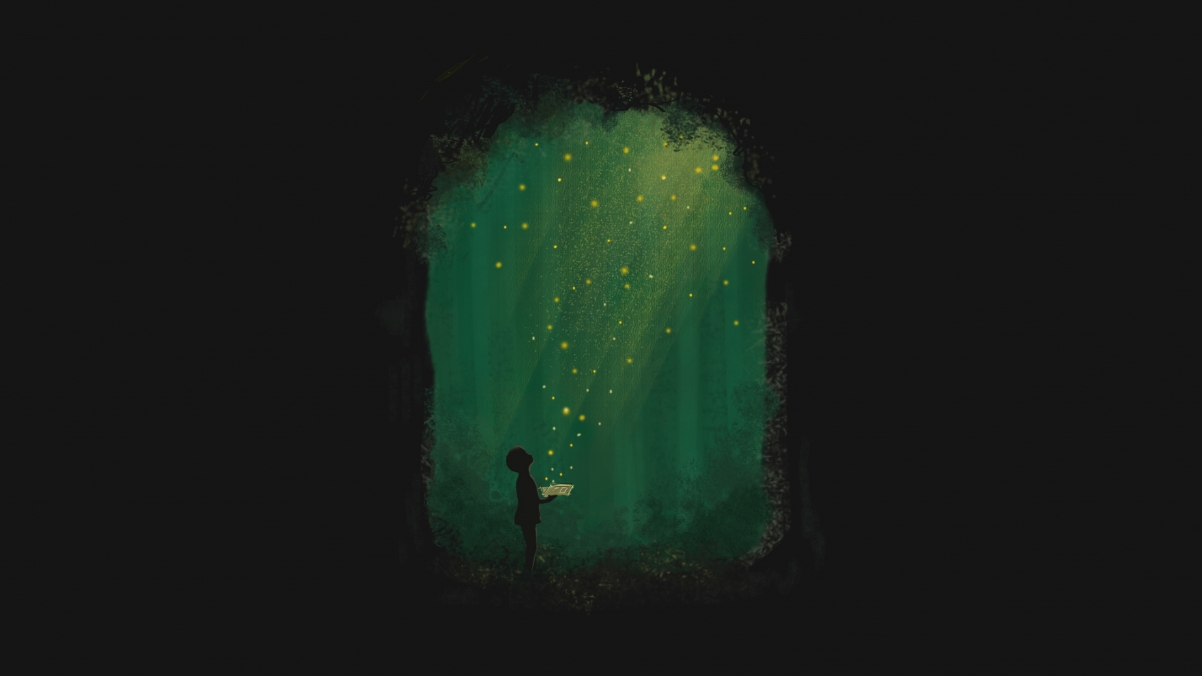 森林书卷少年4K超清壁纸，3840x2160高清背景图片免费下载