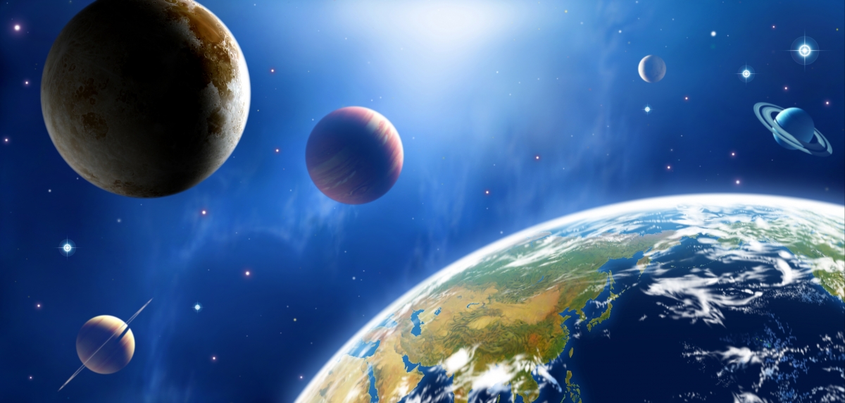 宇宙之美，地球表面与月亮高清壁纸，5K超清风景图片，5000x2384像素免费下载