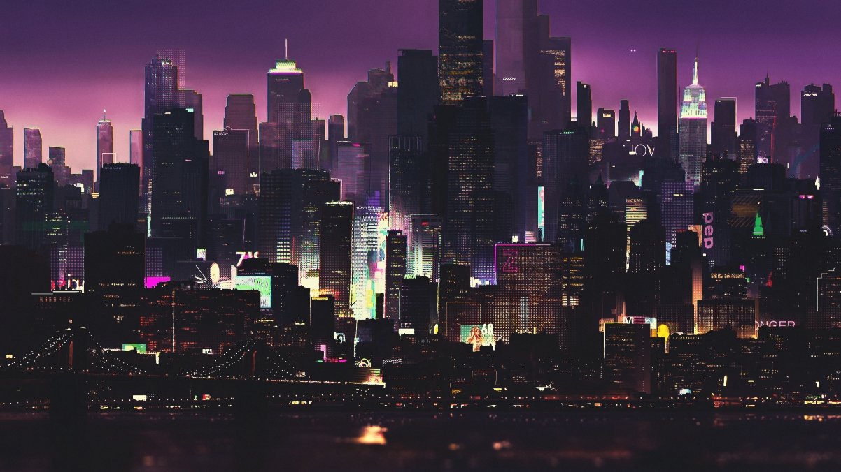 夜晚未来派城市，绝美艺术插画，4K超清壁纸免费下载