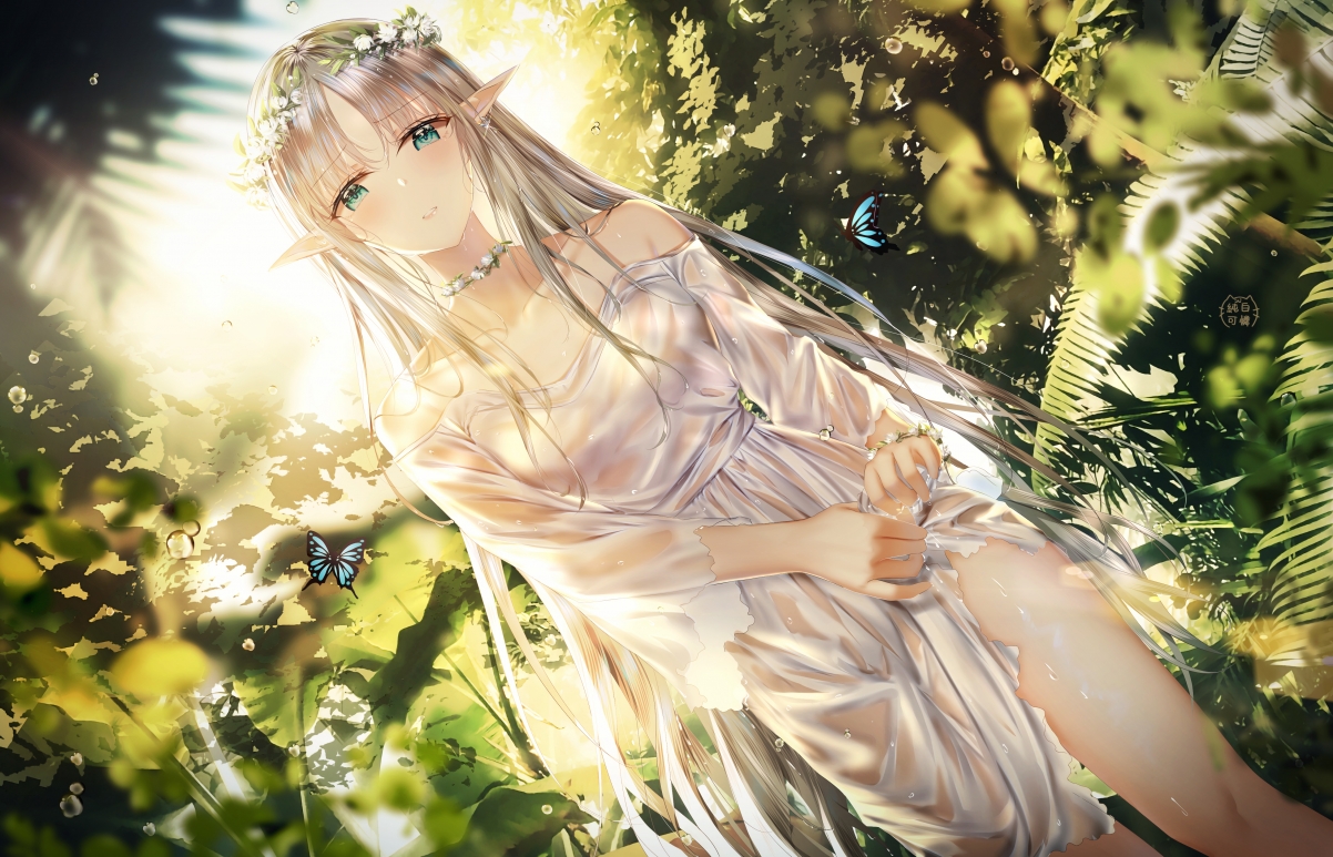 精灵女孩，白裙花冠，绝美4K动漫壁纸，高清4500x2894下载