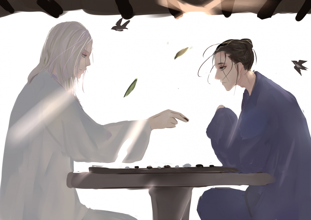 一人之下王也张灵玉下棋精彩瞬间，超高清4K动漫壁纸，3507x2480分辨率，免费下载