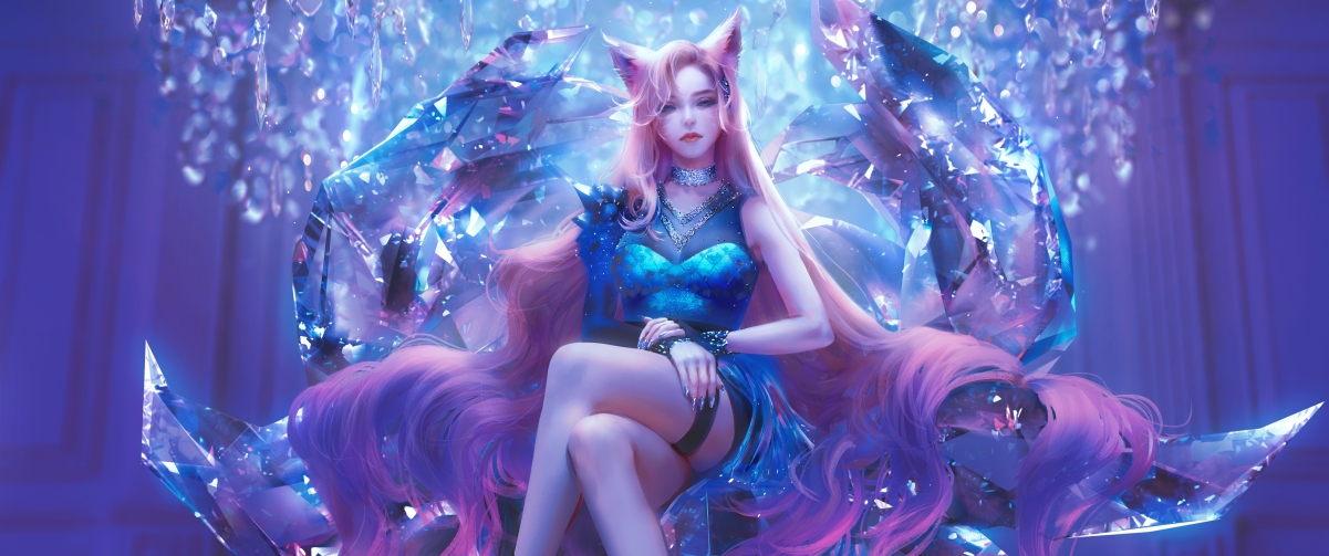 LOL英雄联盟九尾妖狐阿狸同人壁纸，超清4K带鱼屏动漫美图，3440x1440分辨率免费下载