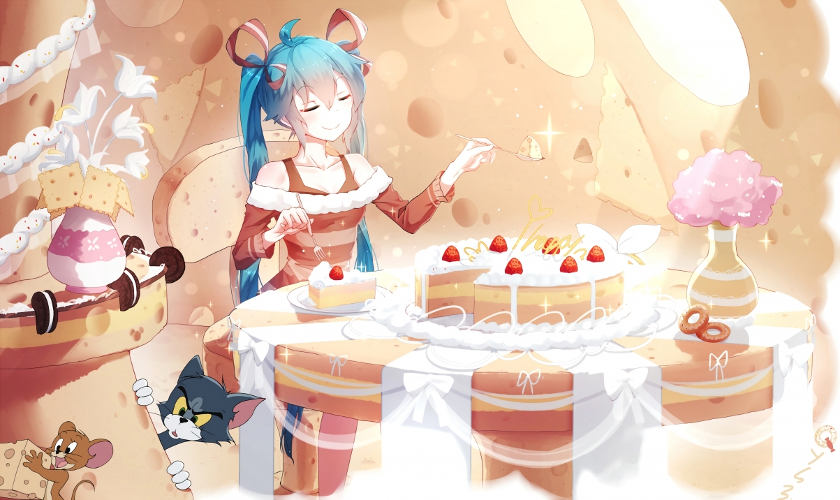 初音未来庆生，蛋糕、猫鼠萌趣相伴，精选6K超清动漫壁纸，高清下载尽享！