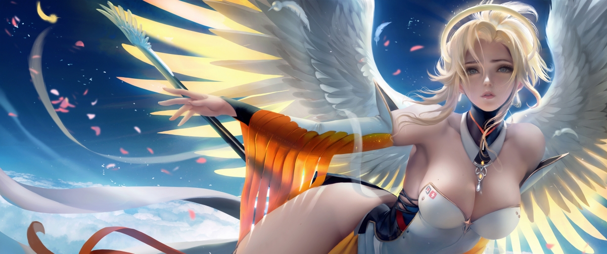 守望先锋天使专属4K带鱼屏壁纸，3440x1440高清下载，游戏迷必备之选