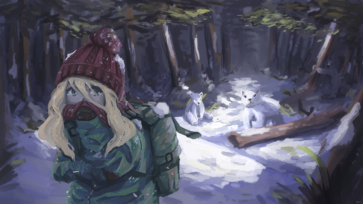 森林奇遇，小女孩与熊共舞，超清4K动漫壁纸，3840x2160高清下载