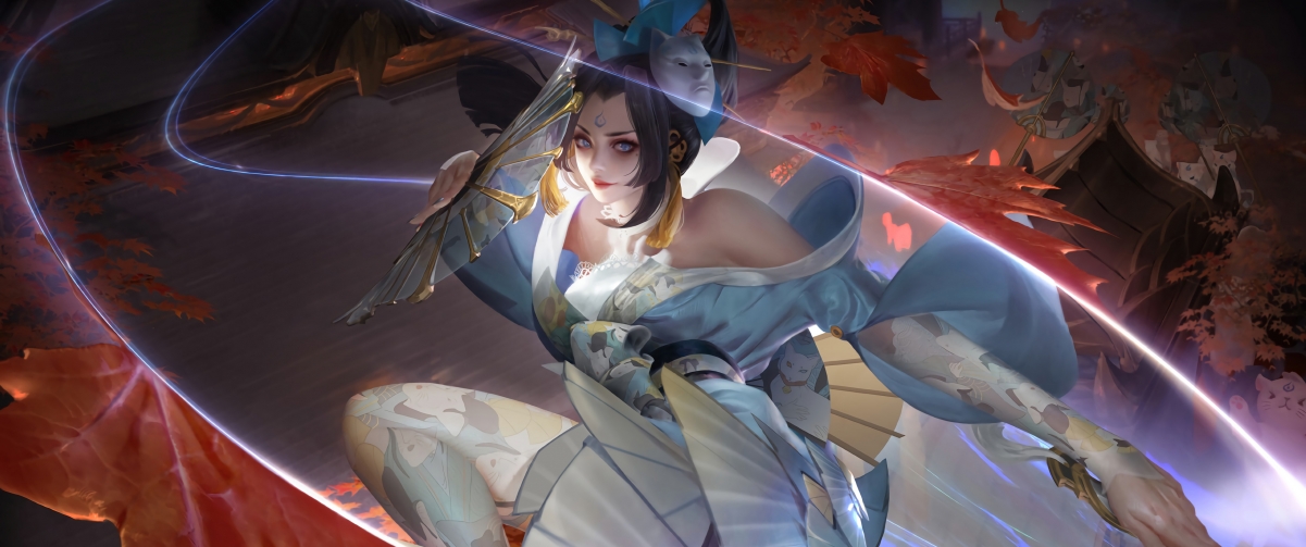 王者荣耀魅语不知火舞，高清4K带鱼屏壁纸，3440x1440分辨率，免费下载
