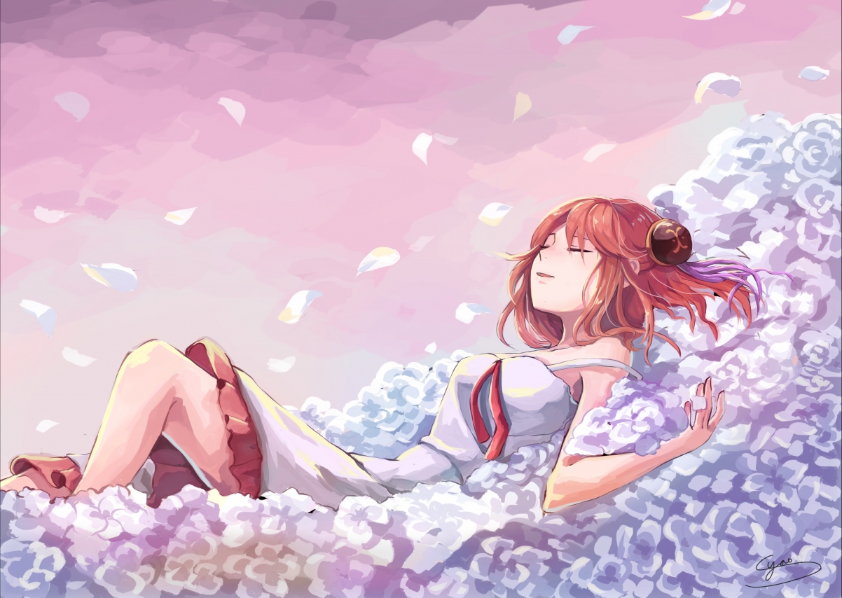 银魂之美，花海中的少女，绝美4K动漫壁纸高清下载（4500x3200）