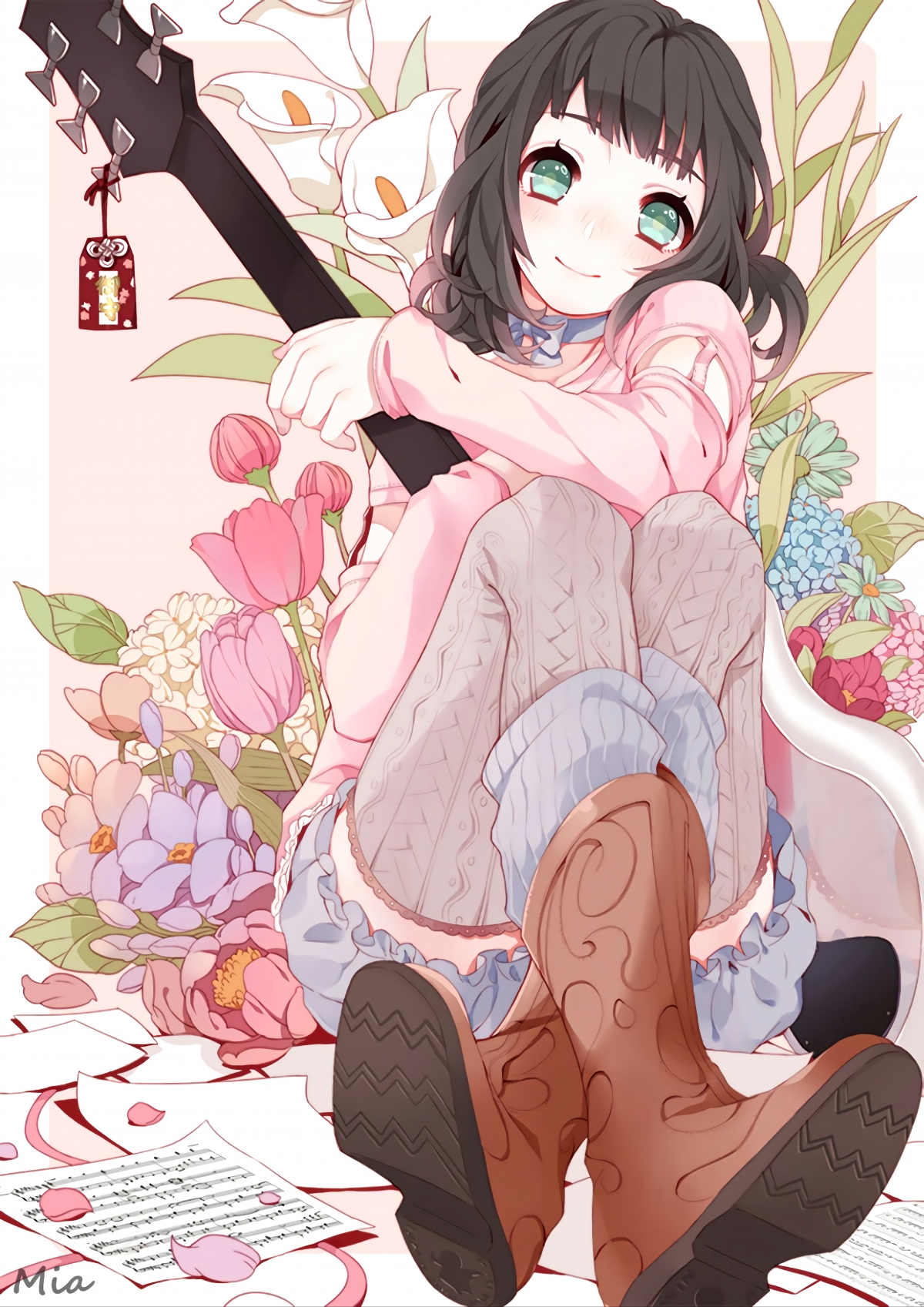 动漫少女穿靴踏花，绝美壁纸下载，4K超清5432x7680分辨率