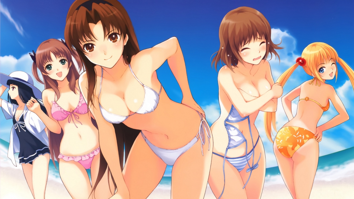 夏日海滩风情，比基尼泳装动漫美少女4K超清壁纸，3840x2160高清下载