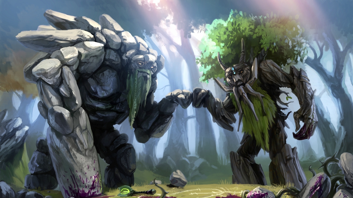 Dota2精美壁纸，树木与艺术石头人，4K高清3840x2160，免费下载