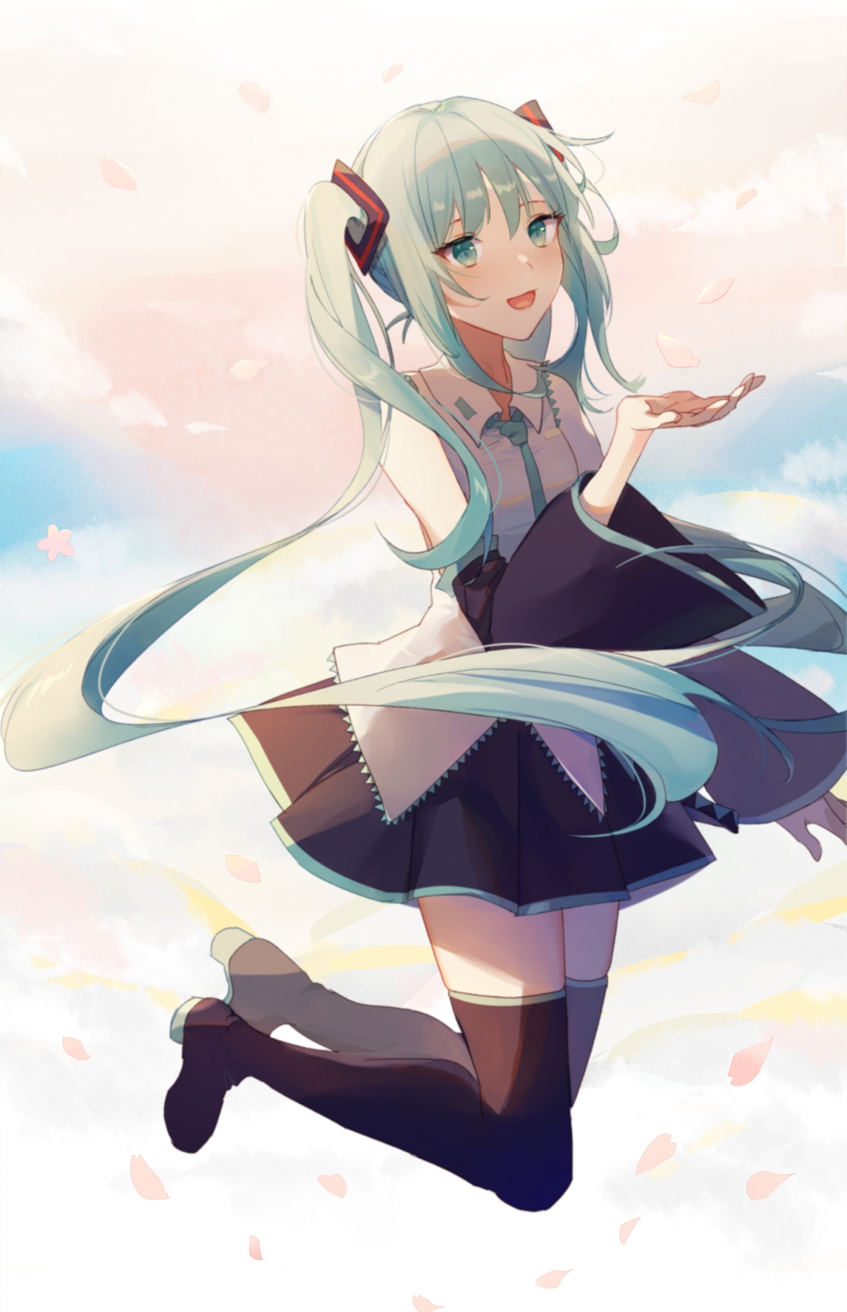 春之韵，初音未来花瓣云壁纸，4K高清1500x2325，手机美图尽享下载