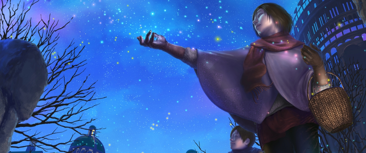 摘星少女梦幻星空，唯美4K动漫壁纸，3440x1440高清下载