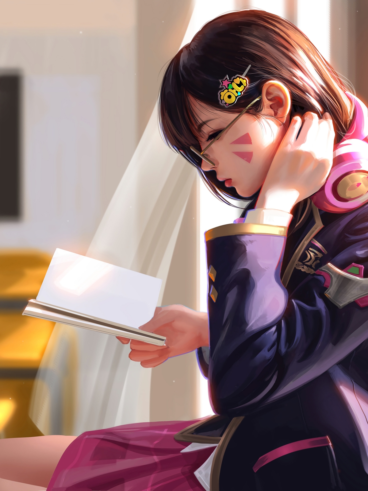 DVA美女阅读风采竖屏4K手机壁纸，高清3000x4000像素，免费下载