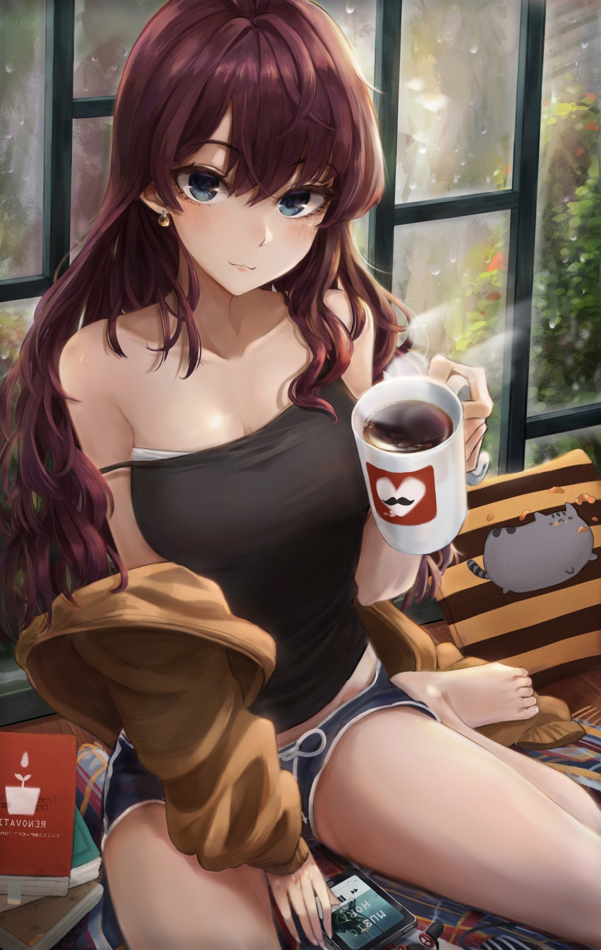 动漫美少女品咖啡竖屏4K壁纸，超清2595x4096，一键下载！