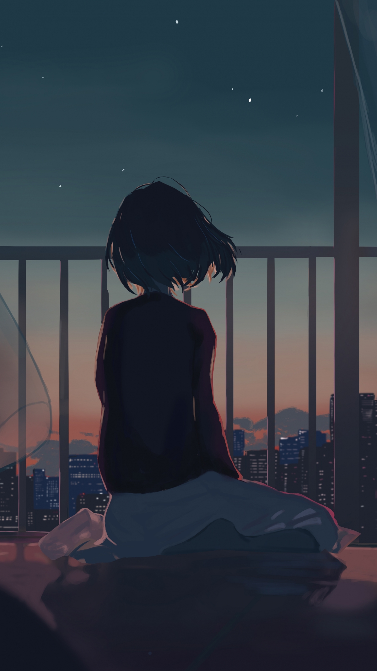 女孩夜城星光璀璨，高清竖屏4K壁纸2160x3840免费下载