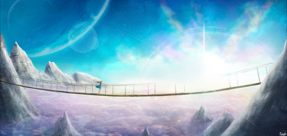 超新星动画桥景，唯美女孩动漫风光，高清4K壁纸下载