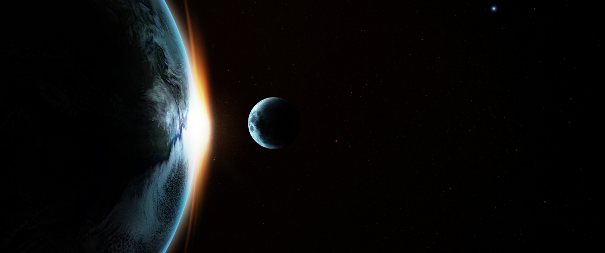 地球月球星系美景，3440x1440带鱼屏4K高清壁纸，免费下载欣赏