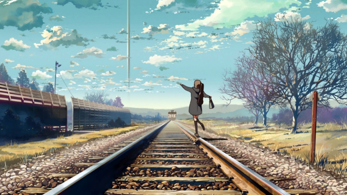 铁路小女生动漫美景，4K超清壁纸，3840x2160高清下载