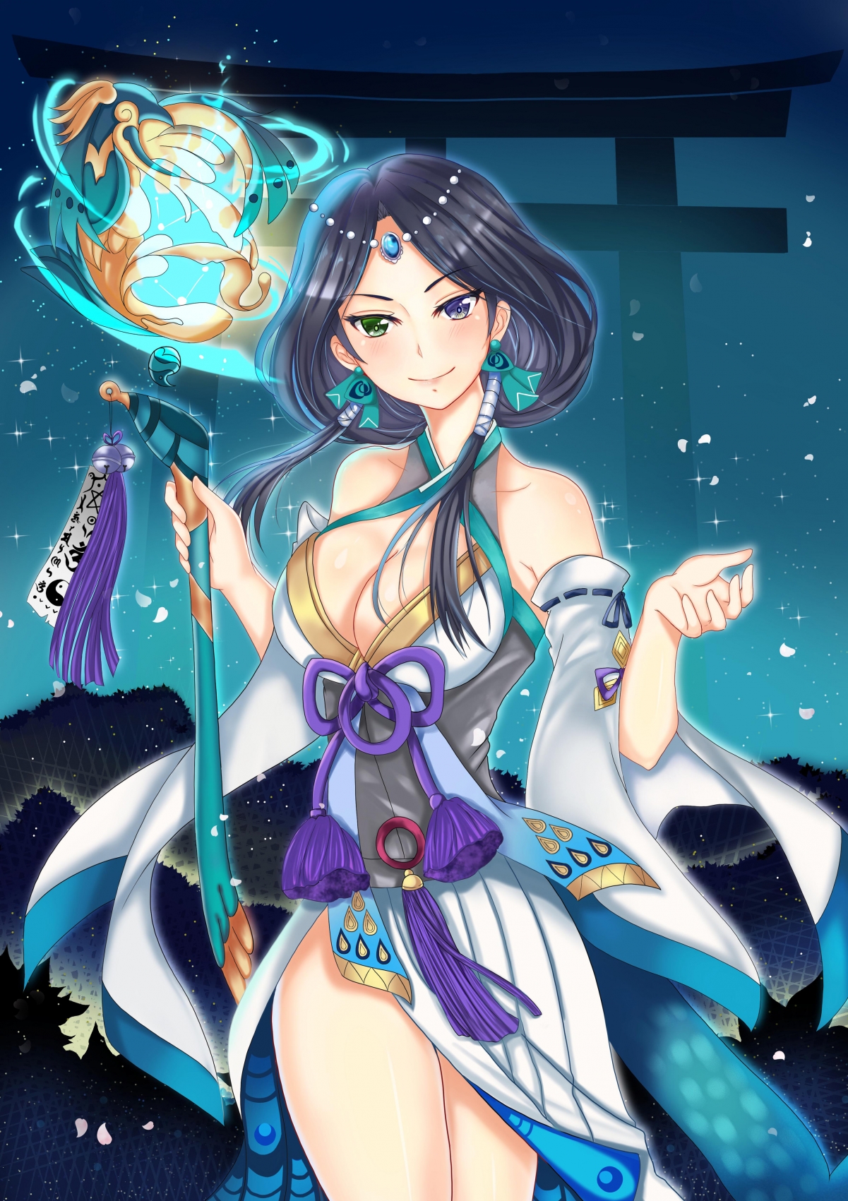 八百比丘尼，夜晚凤凰火璀璨，竖屏4K手机壁纸，高清2711x3840，免费下载