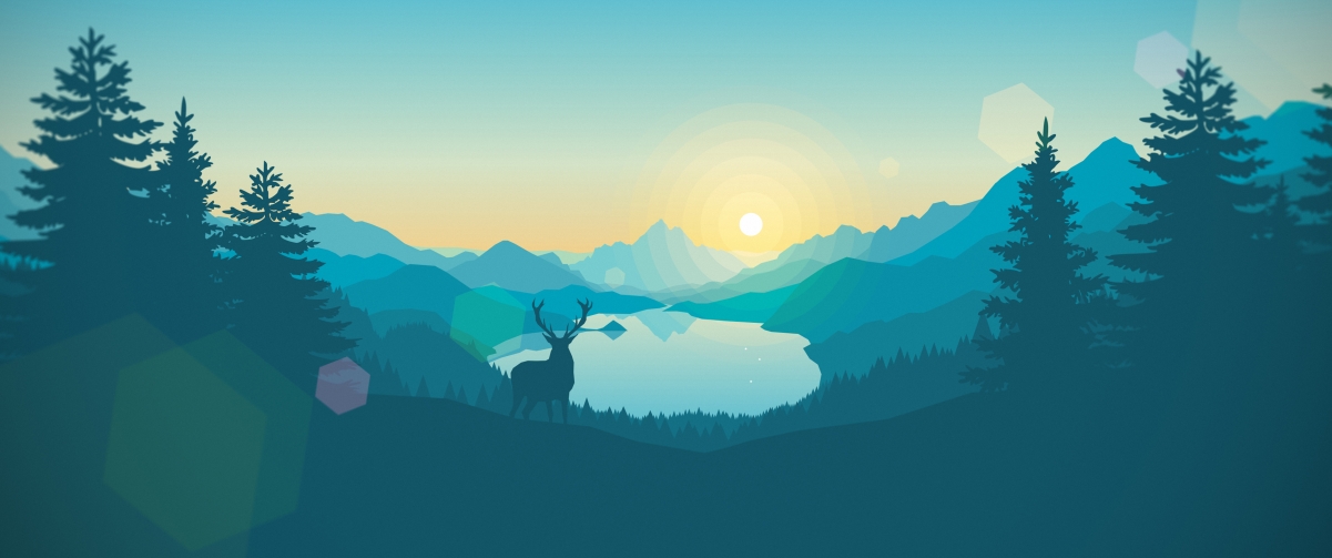 山巅日出鹿影，极简风景壁纸，4K高清3440x1440下载