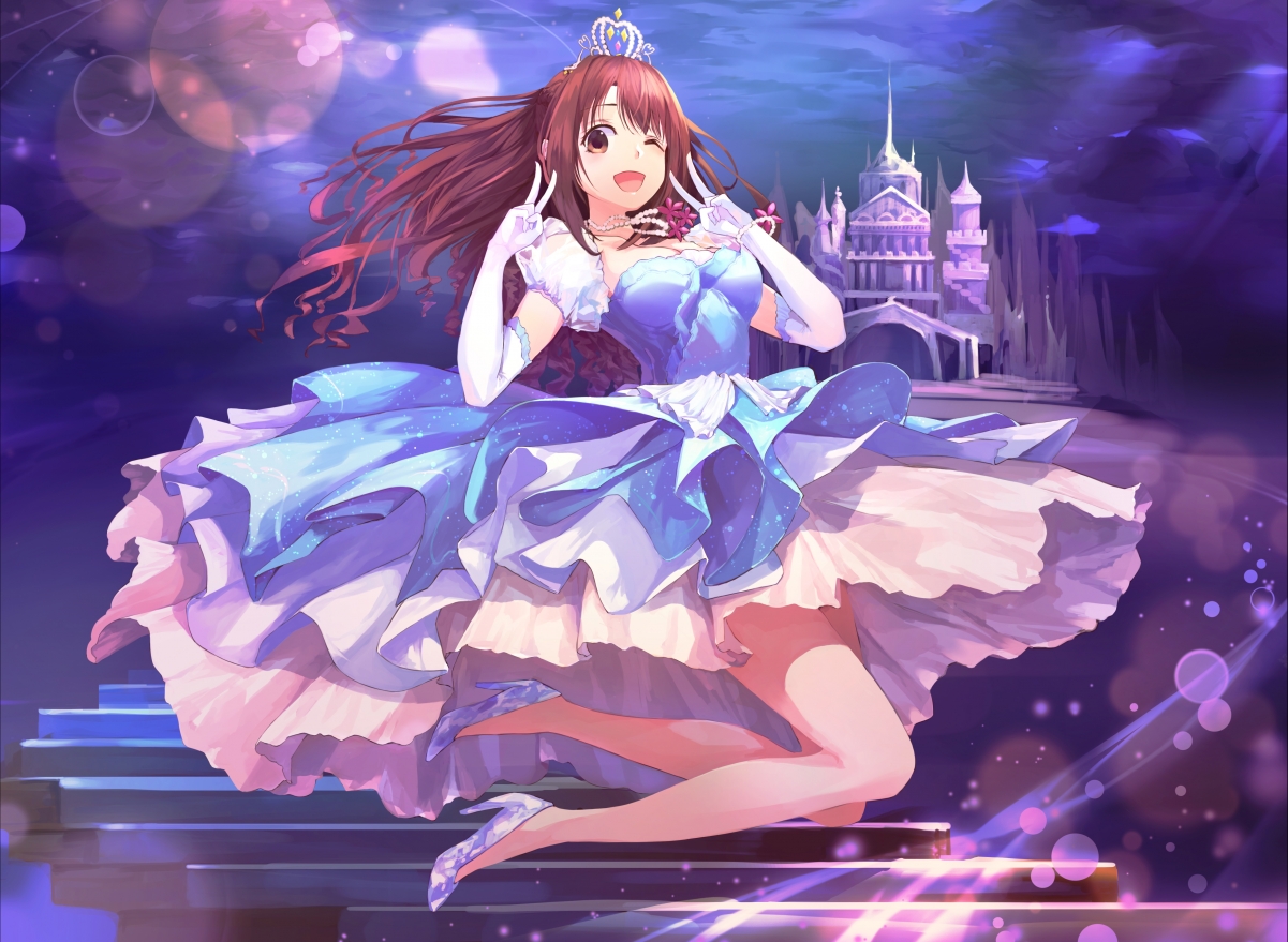 绝美少女，皇冠紫裙高跟鞋，梦幻城堡背景，超清4K动漫壁纸下载