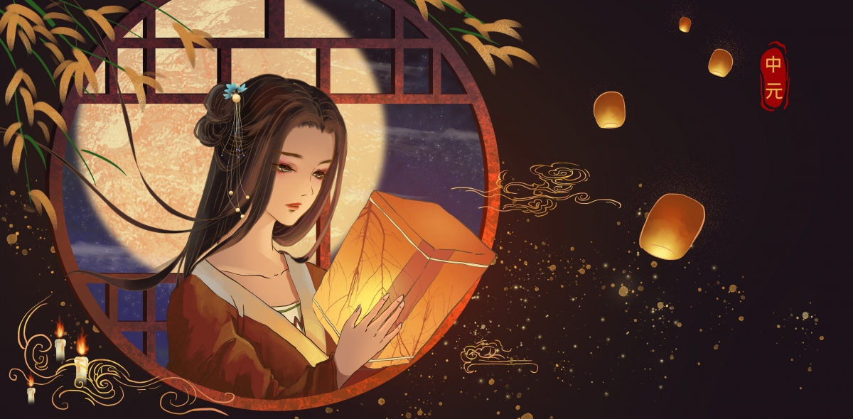 中元节放灯盛景，绝美4K动漫壁纸，高清4068x2000免费下载