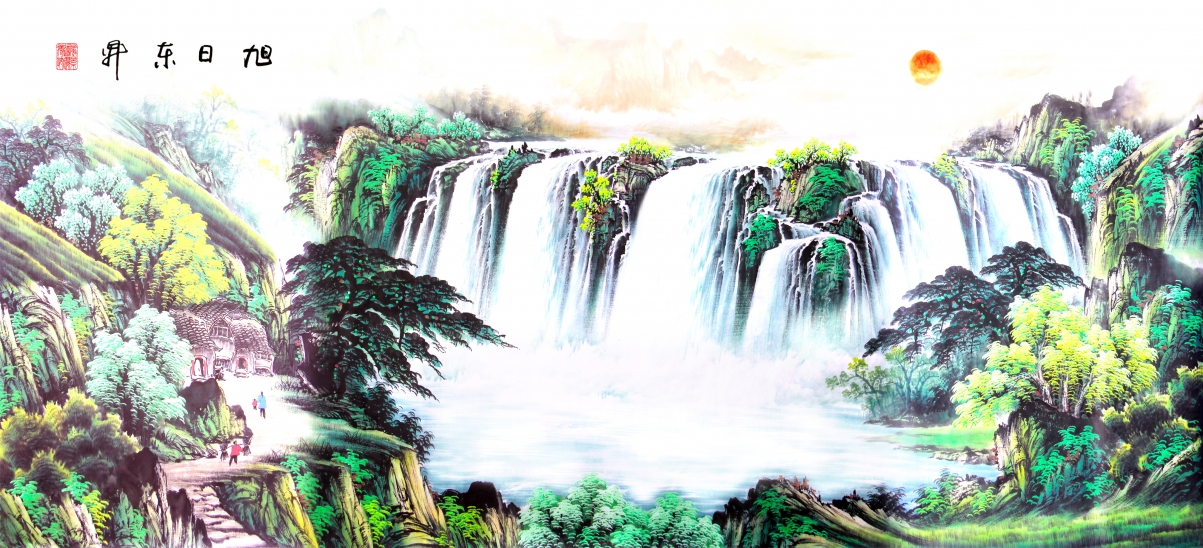旭日东升油画美景，4K高清图片素材，壁纸下载，尺寸4391x2000